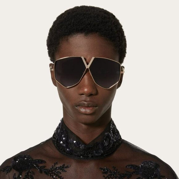 Valentino Men Sunglasses Titanium Gold Grey Oversized Aviator V - HEXAGON - Picture 15 of 16